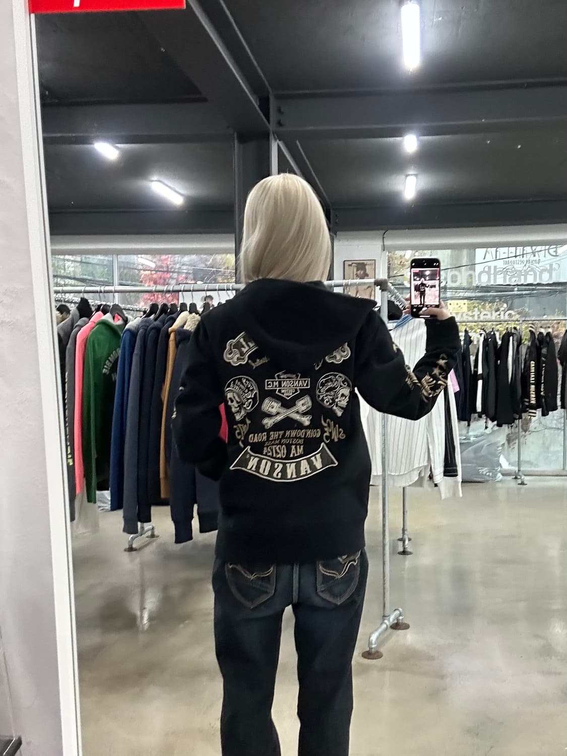 벤슨 스컬 로고자수 후드집업 상품이미지3