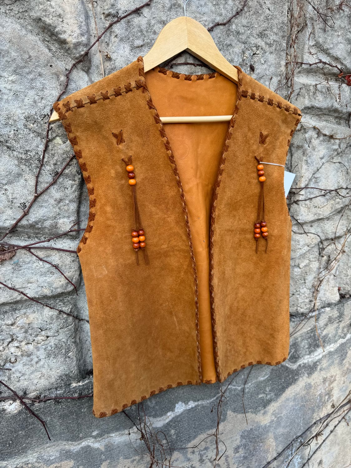 빈티지 스웨이드 비즈 보헤미안 패치 업 웨스턴 베스트 상품이미지3