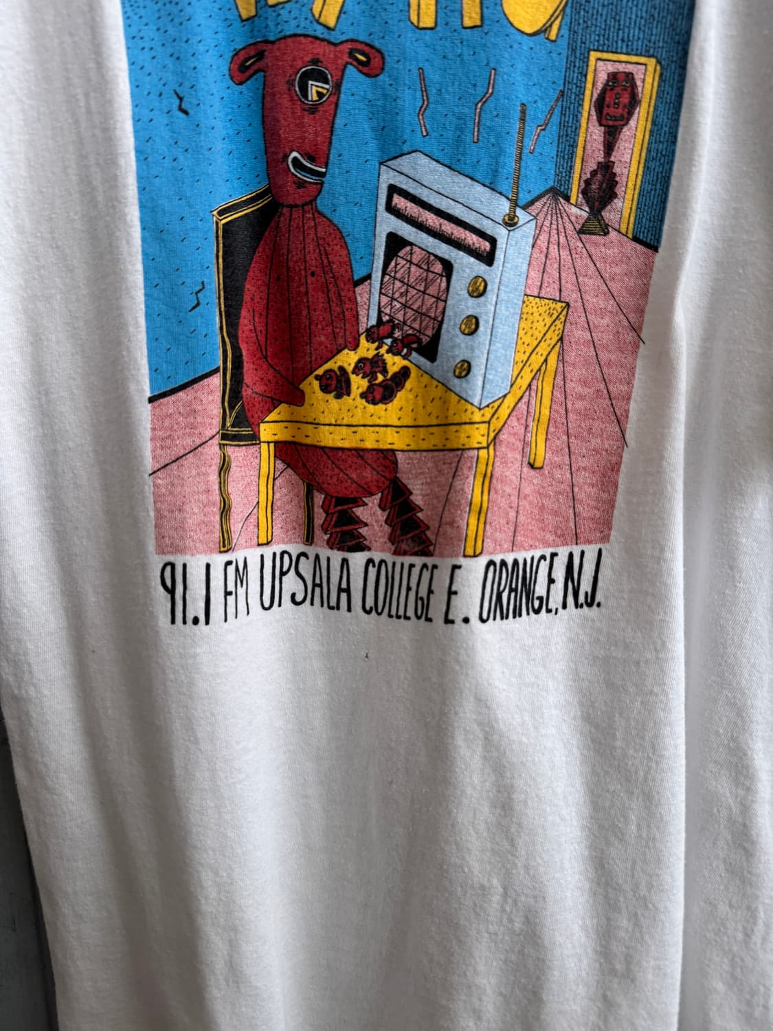 [M]90's USA 빈티지 WFMU 카툰 프린팅 티셔츠 상품이미지4