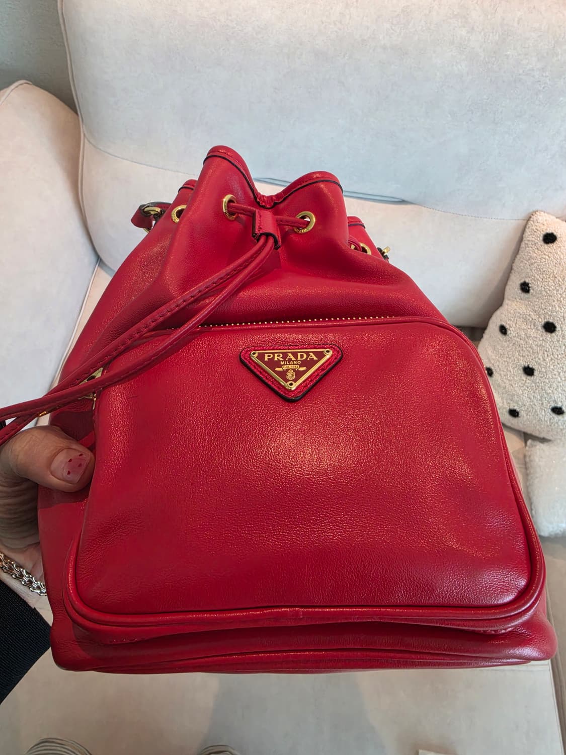 프라다 듀엣 레더 버킷백 크로스백 레드 상품이미지3