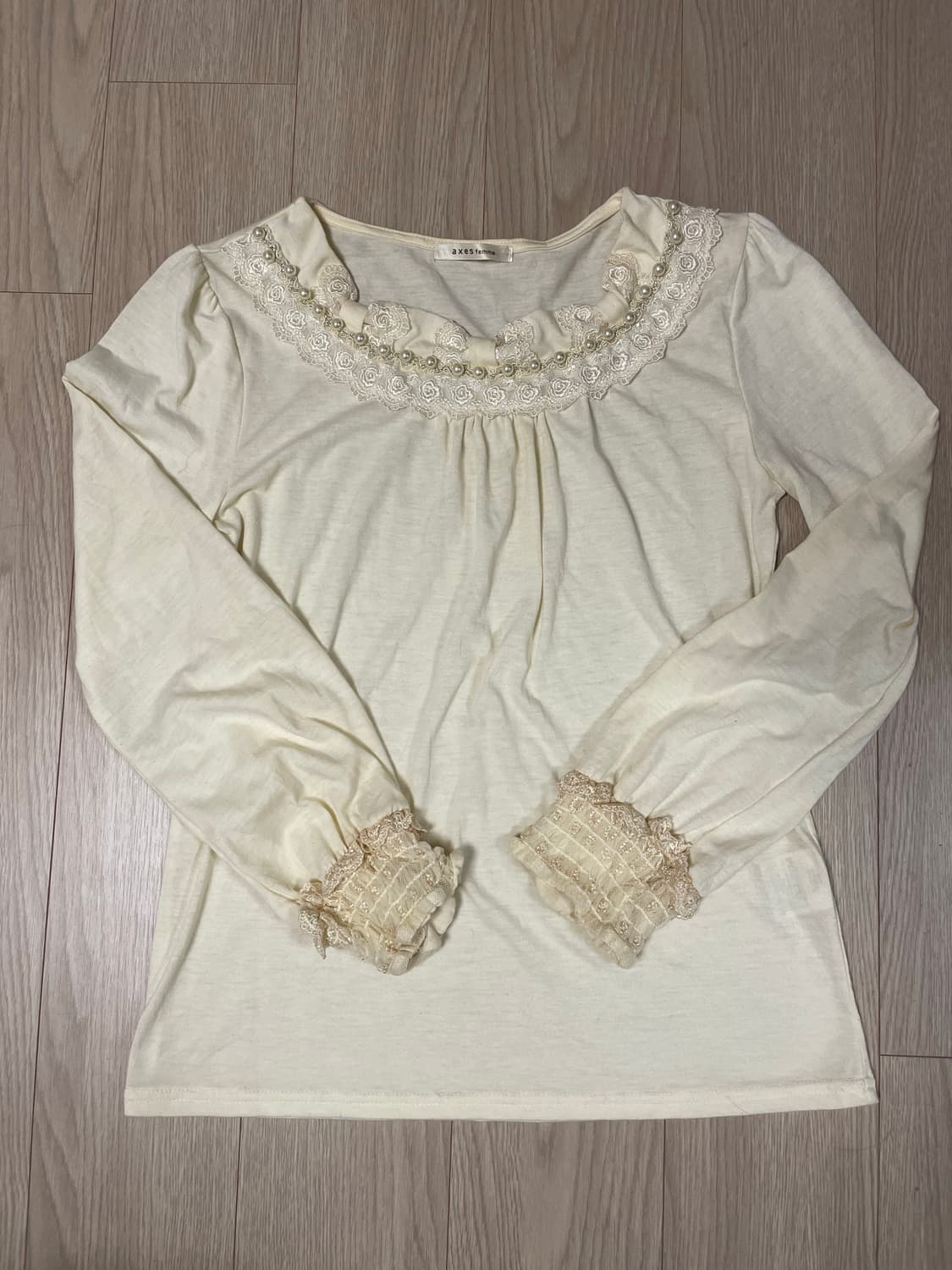 axes femme 엑시즈팜 진주 플라워 레이스 롱슬리브 상품이미지1