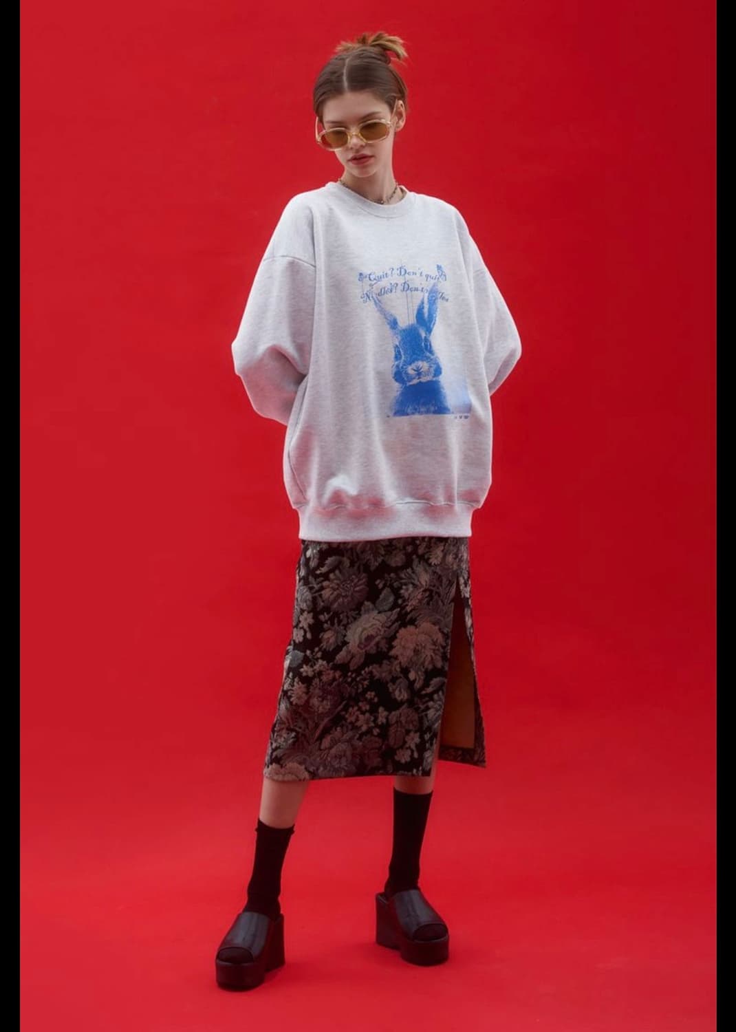 팬시클럽 플라워 패턴 슬릿 롱스커트 (블랙) 미사용품 상품이미지3