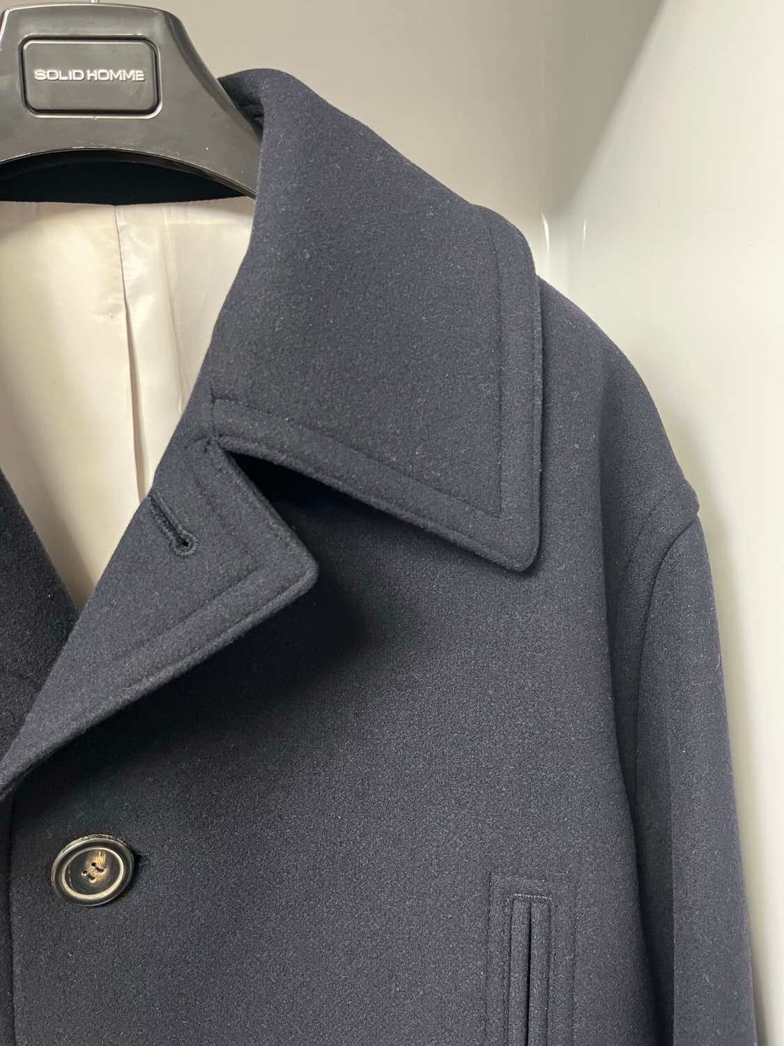 솔리드옴므 네이비 오버핏 하프코트 48사이즈 상품이미지3