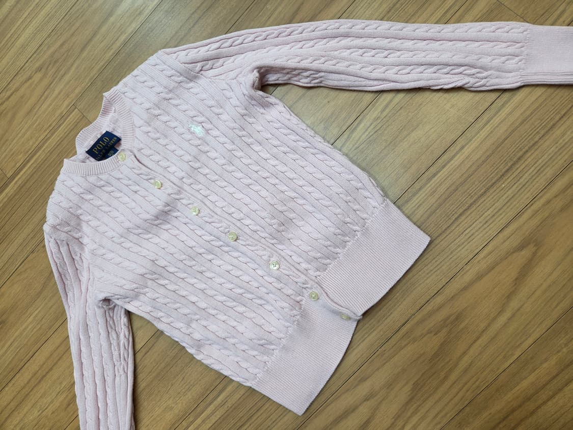 사랑스러운 핑크색 폴로 케이블 니트 가디건입니다. 사이즈는 S(7) 또는 상품이미지1