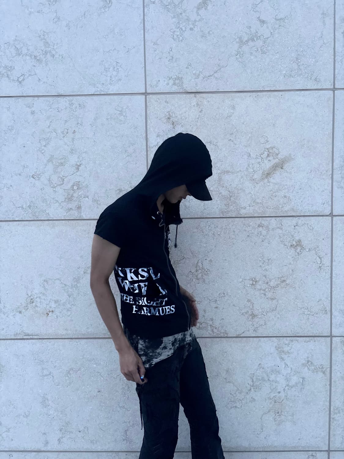 “BACKS” Double Hoodie Y2K Print Half Zip 상품이미지7