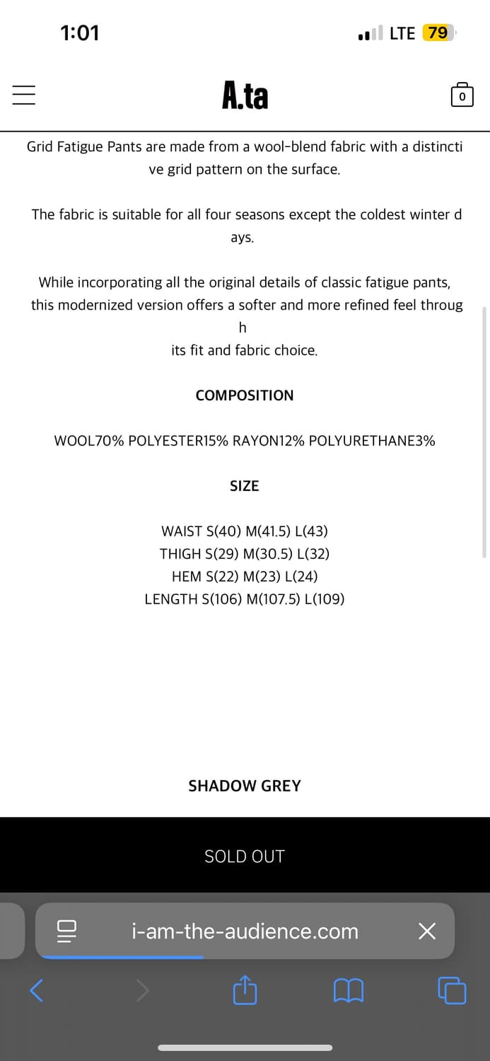 A.ta Grid Fatigue Pants Shadow Grey 상품이미지3