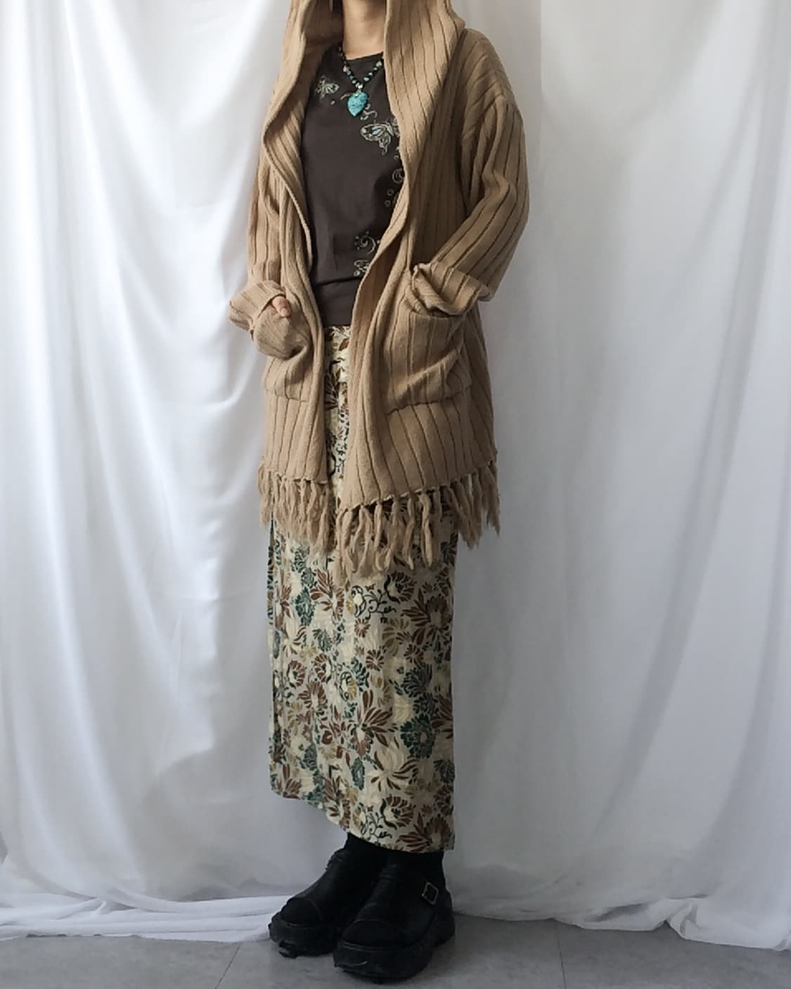 Fringe woolen knit hood open cardigan 상품이미지8