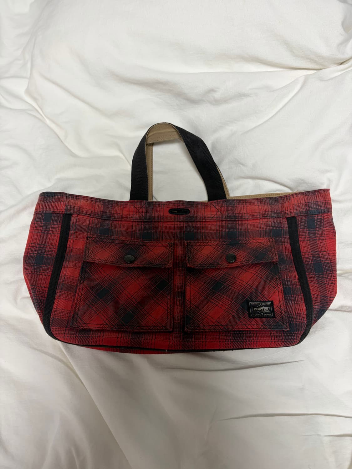 요시다 포터 리버서블 체크 토트백 레드 상품이미지1