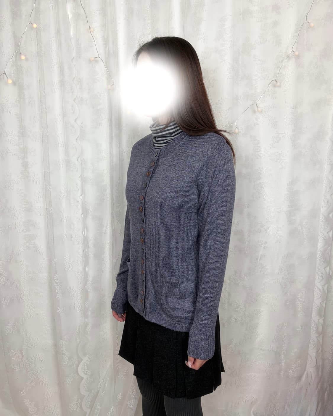 Button-front henley knit cardigan(blue) 상품이미지10