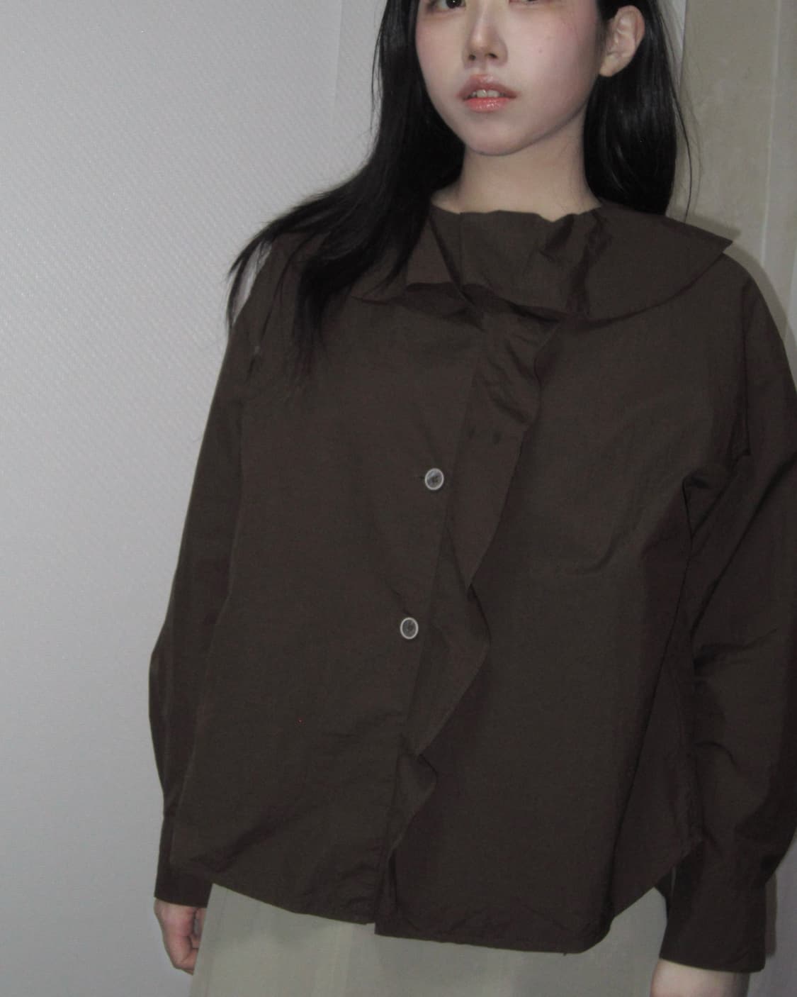 frill brown volume blouse top 상품이미지4