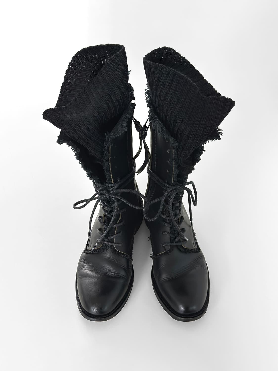 90~00s Y's 요지 야마모토 니트 커프 레이스업 부츠 상품이미지2