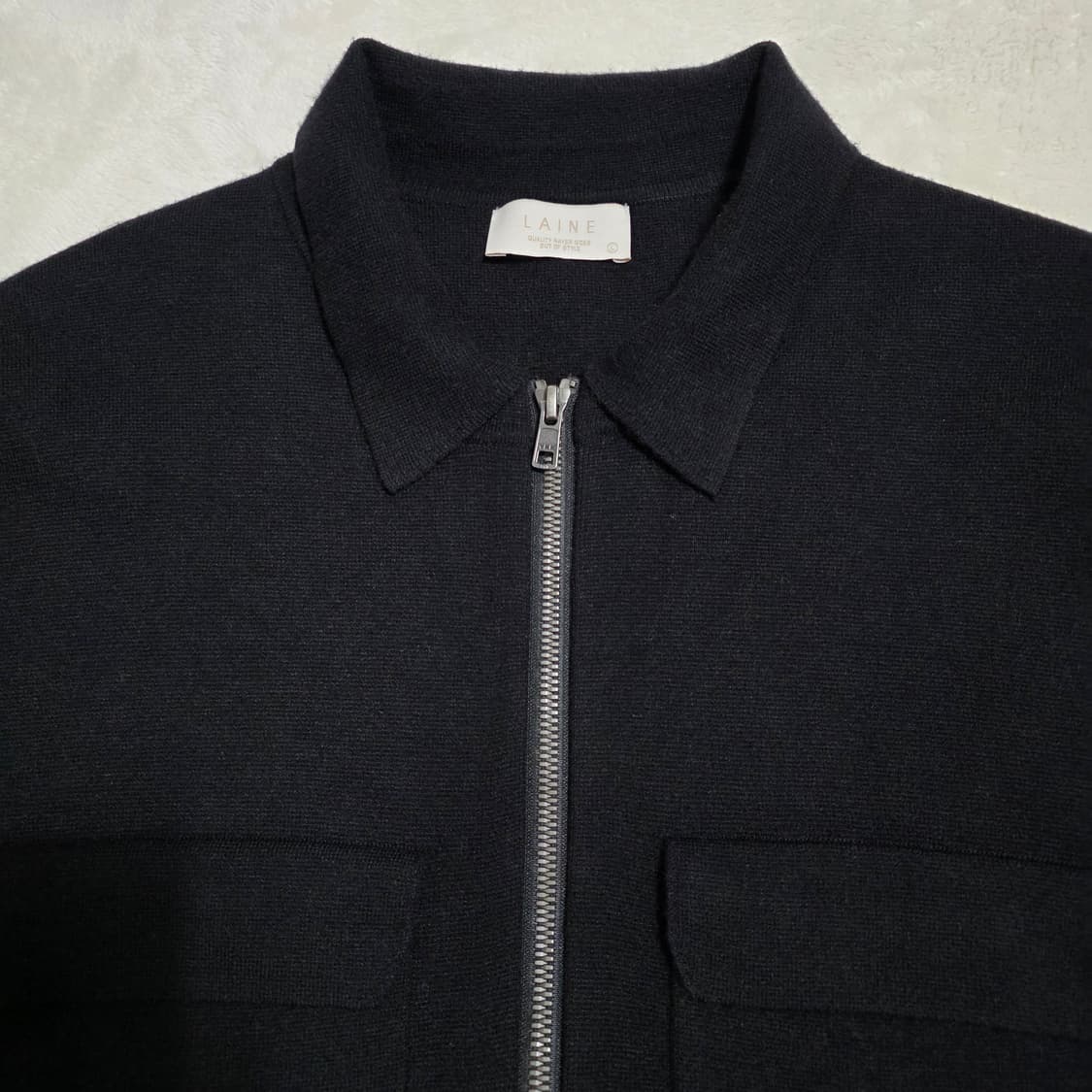 (L)LAINE 카라 포켓 집업 니트 자켓 블랙 상품이미지2