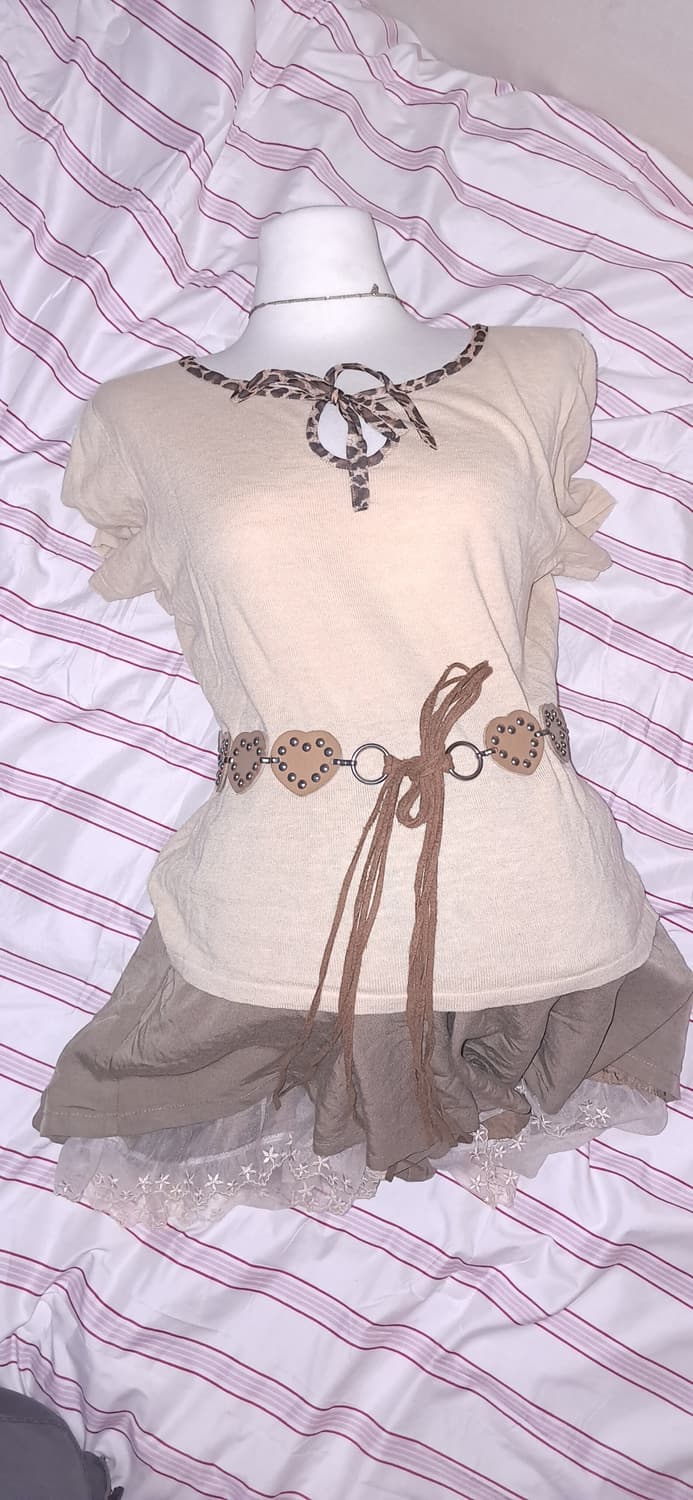 갸루 호피 리본 블라우스 상품이미지1