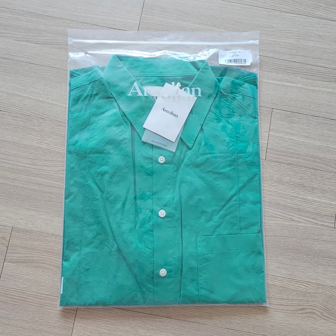 L 100 새제품) 아르반 기자코튼 핀턱 셔츠 그린 긴팔 남자 상품이미지3