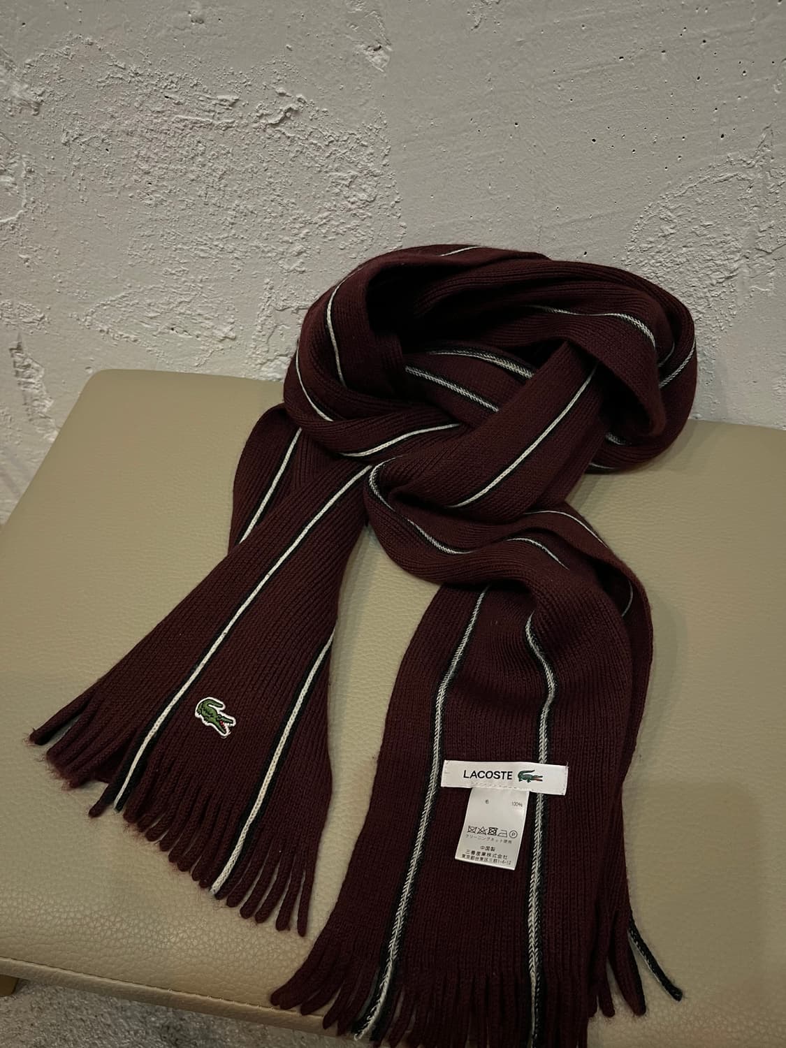 라코스테 퓨어울 머플러 버건디 상품이미지1