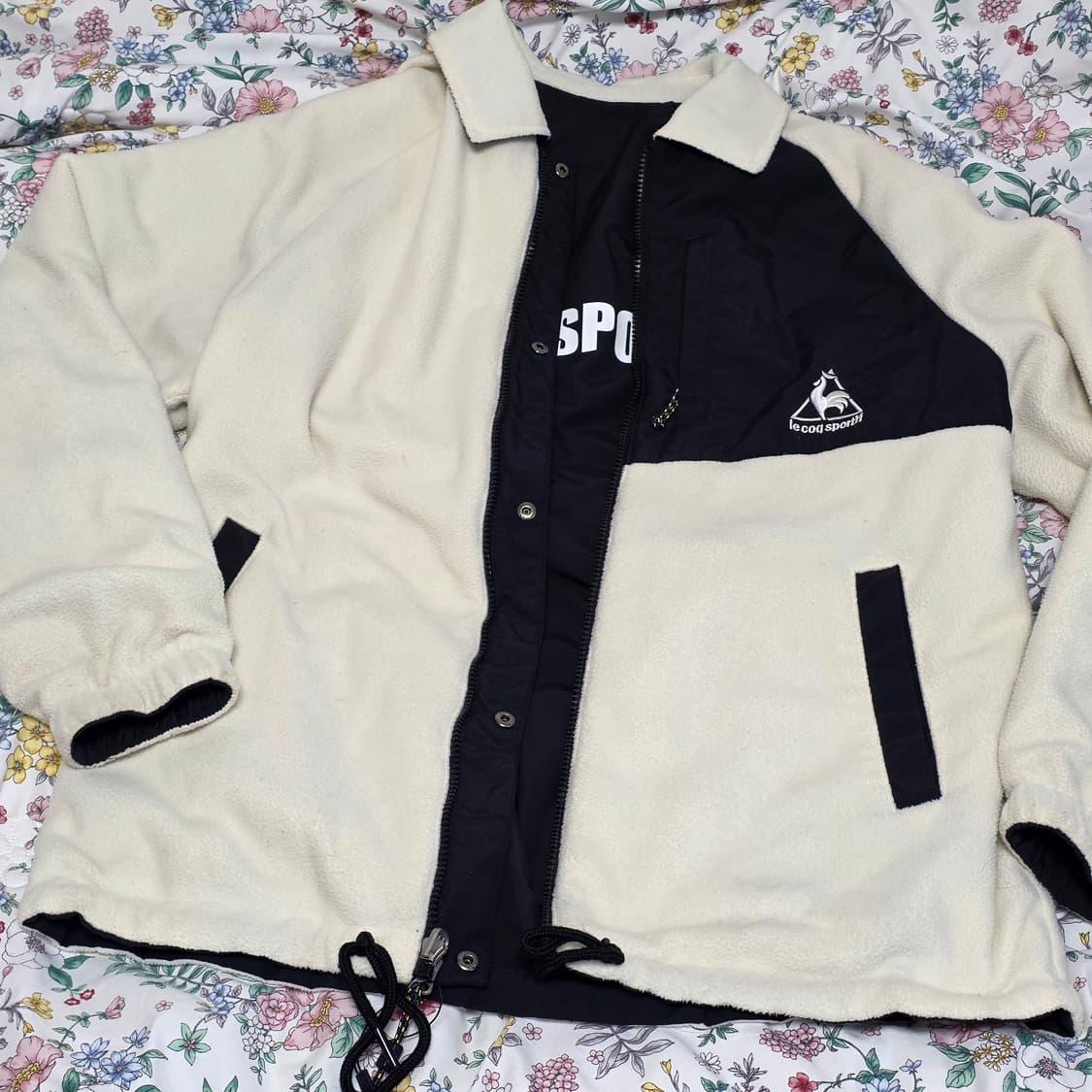 르꼬끄) 빈티지 리버시블 듀스 코치 블랙x아이보리 후리스바람막이 자켓 상품이미지3
