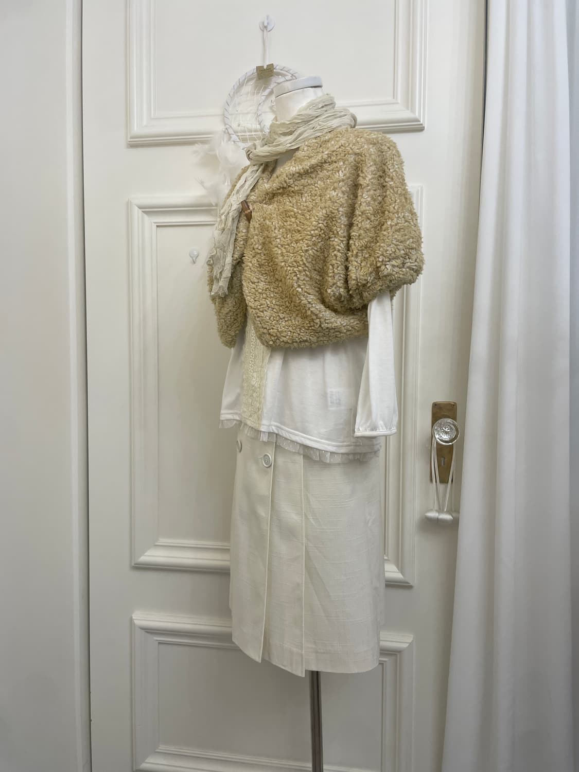 cream ivory tweed button midi skirt 상품이미지7