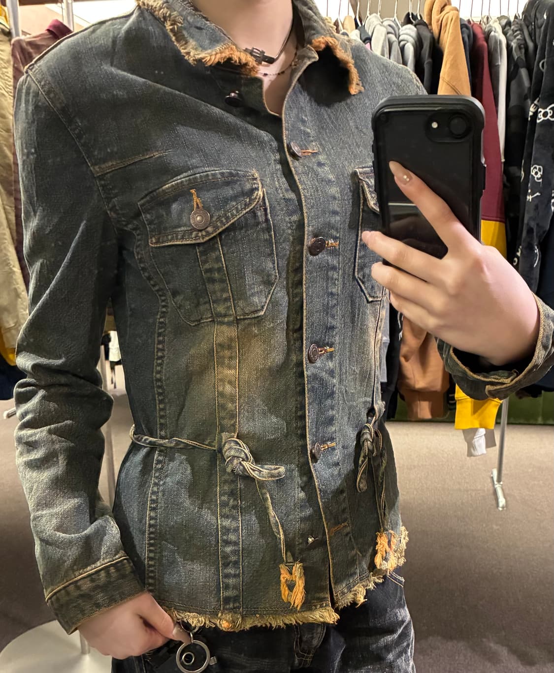 OS)Japanese vintage 여성 프린지 디테일 데님 셔츠 상품이미지1