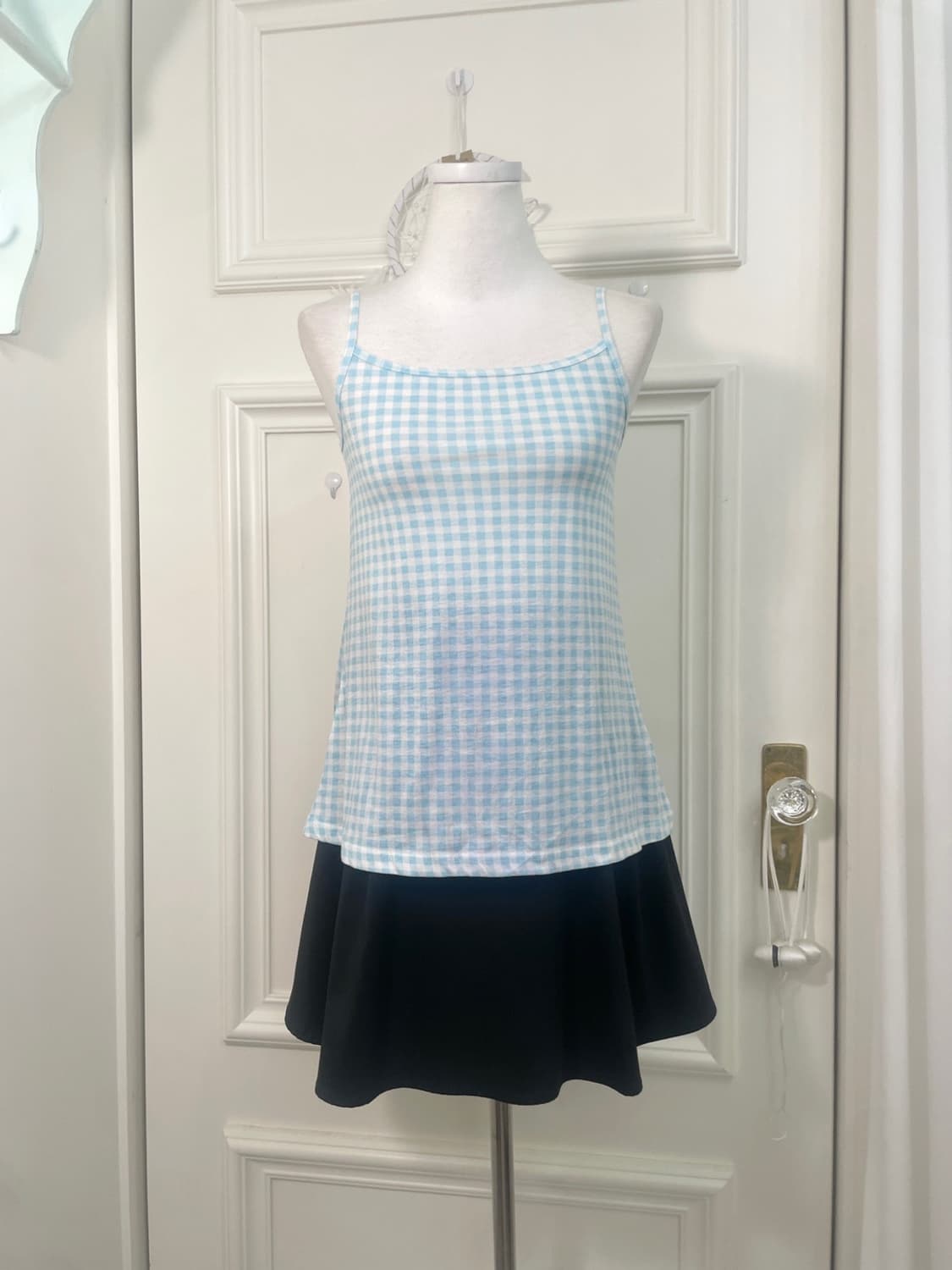 white blue check cotton sleeveless 상품이미지1