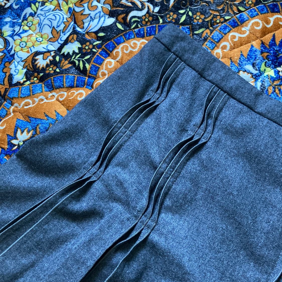 Courreges 꾸레쥬 셔링 플리츠 스티치 그레이 울 모직 스커트 치마 상품이미지2