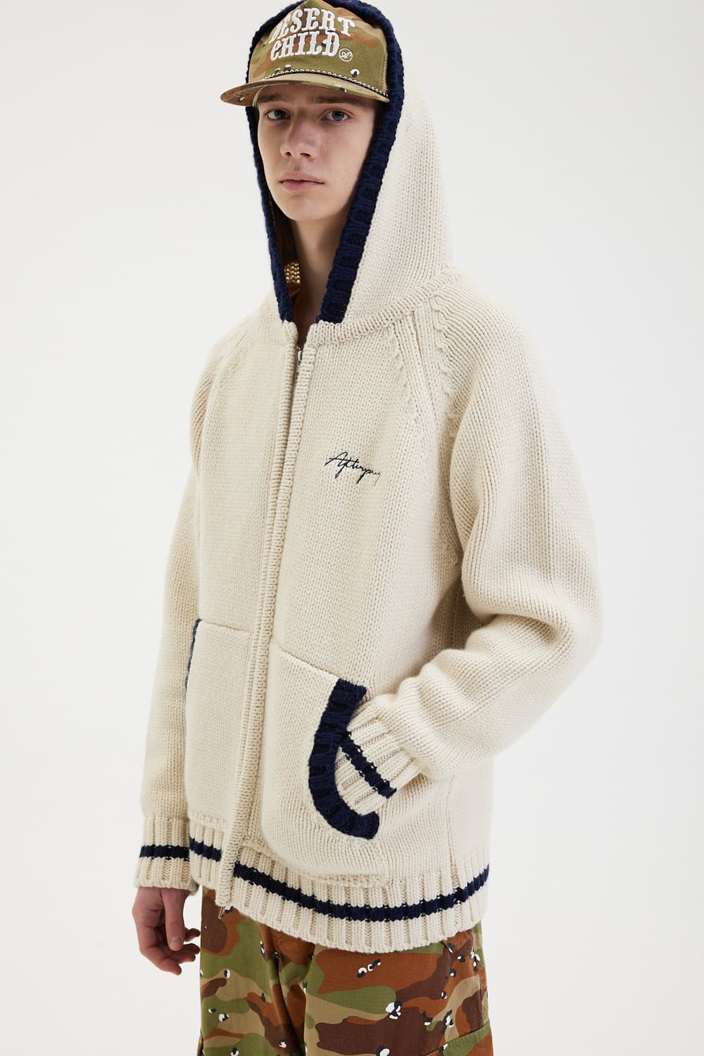 애프터프레이 코위찬 집업 니트 후디 아이보리 S size 상품이미지1