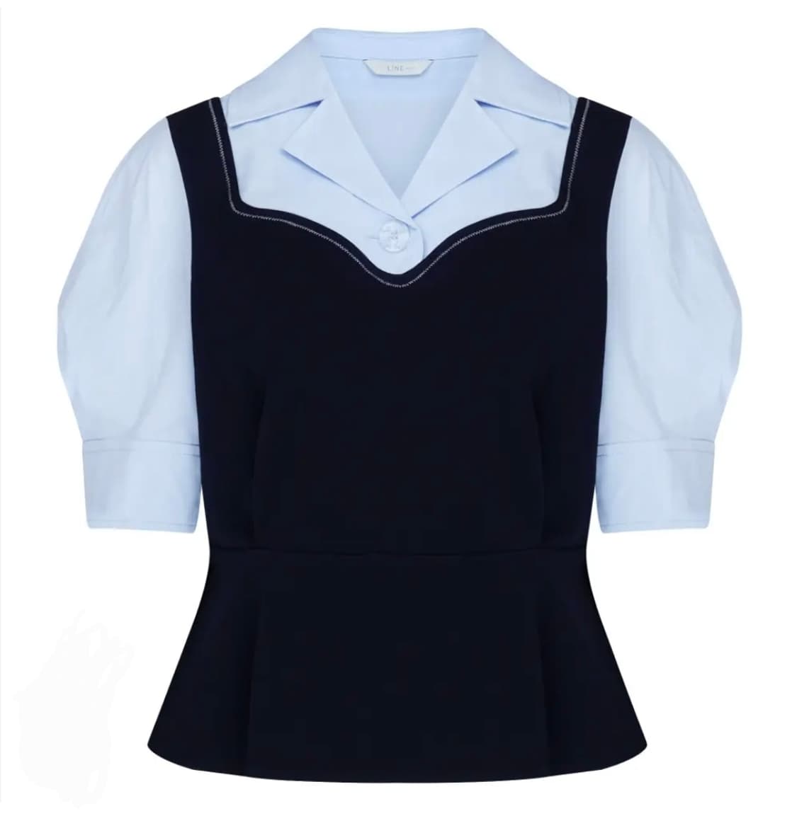 LINE 라인어디션 뷔스티에 퍼프 페플럼 블라우스 상품이미지1