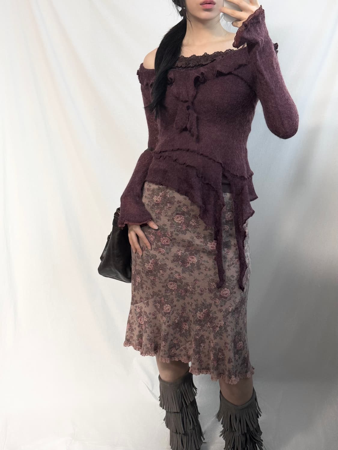 이태리 메이드 러플 니트 플로럴 스커트 2pcs SET 상품이미지4