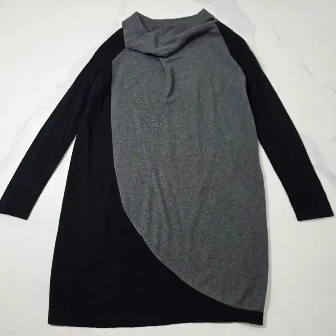 타임(TIME) 울 100% 배색 터틀넥 니트 원피스 Fre 상품이미지2