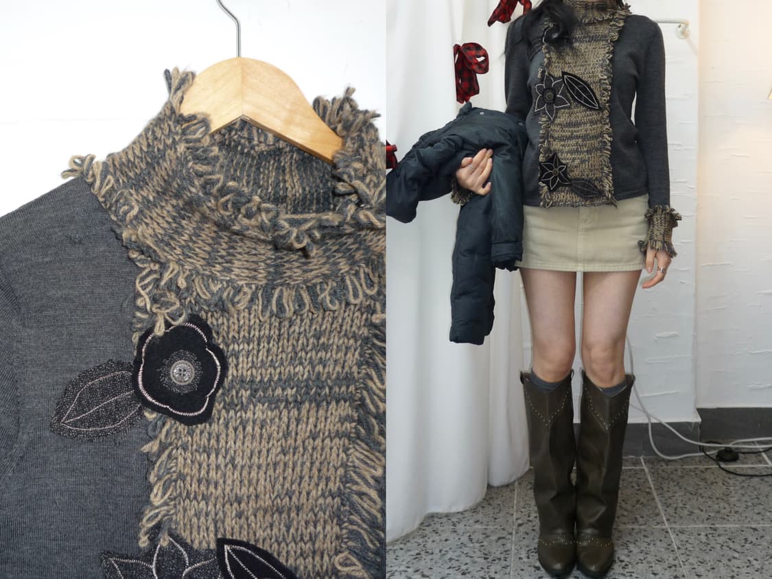 Vintage flower charcoal knit 상품이미지1