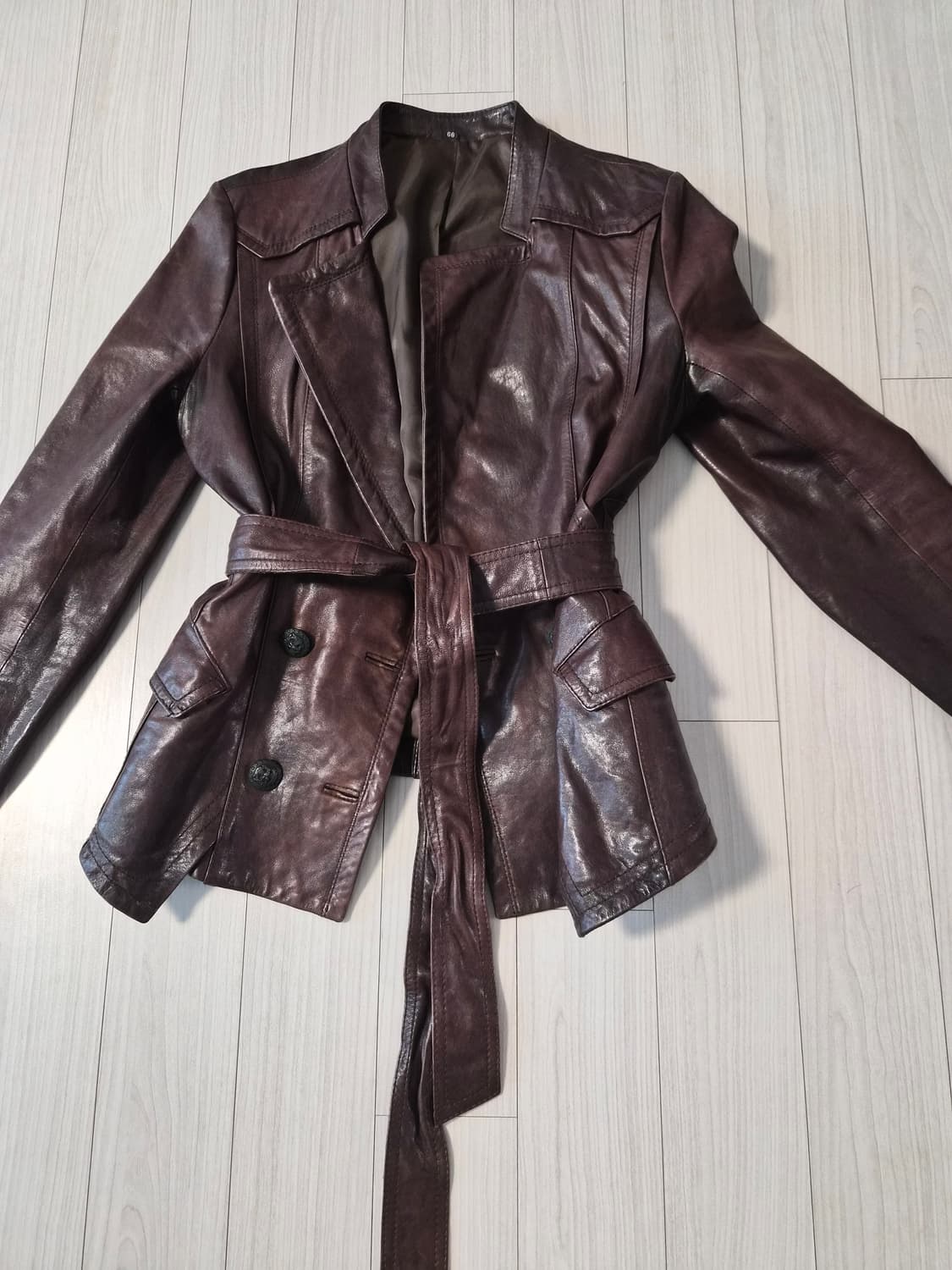 클래식 브라운 리얼 가죽 벨티드 재킷 (다크초콜릿) 상품이미지5