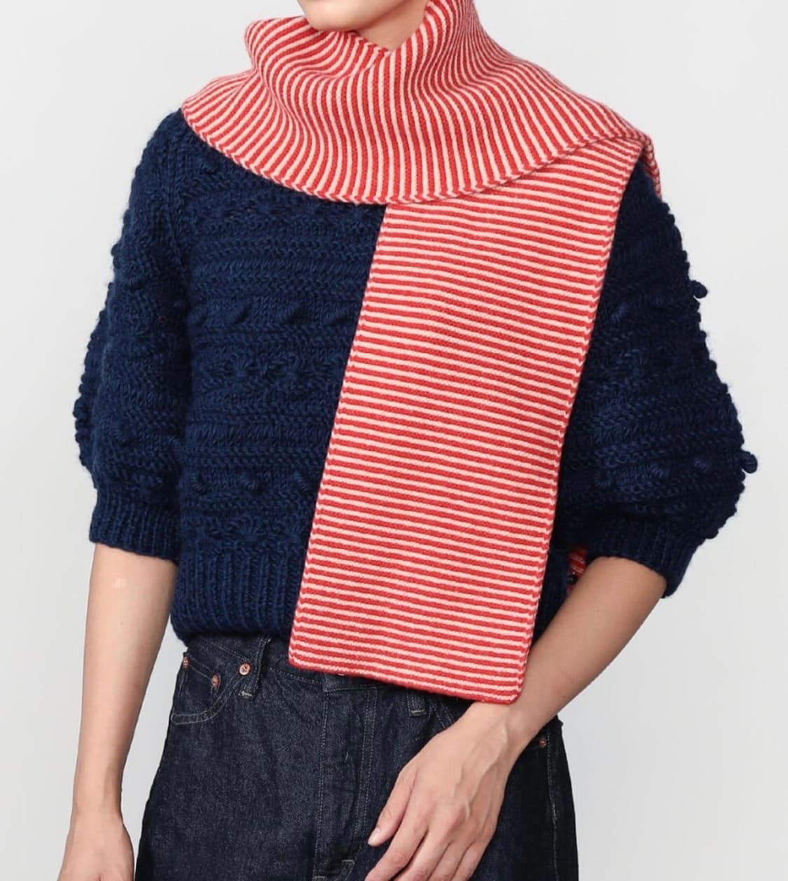 스트라이프 레드 울 머플러 목도리 새제품 상품이미지1