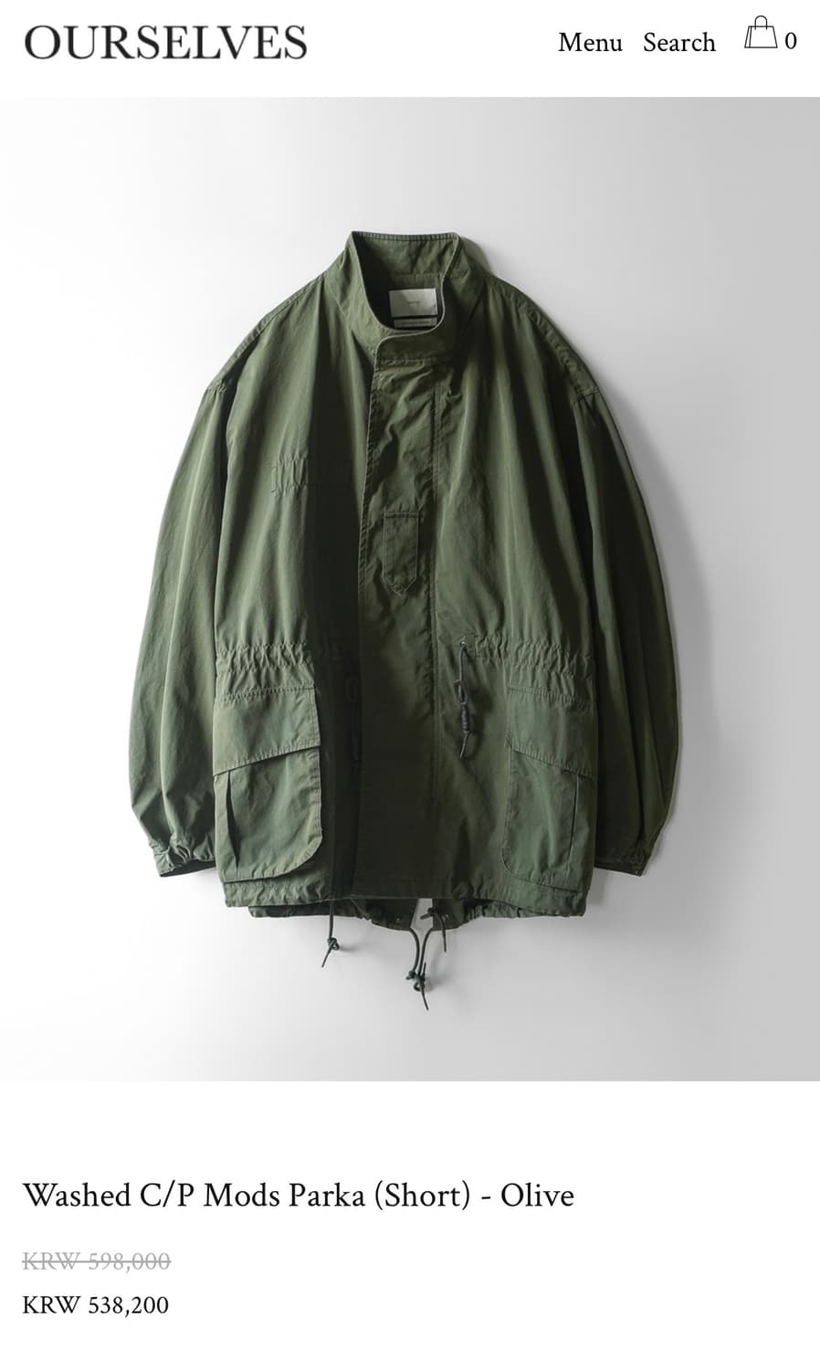 [아워셀브스]Washed C/P Mods Parka(숏)_올리브(1) 상품이미지1