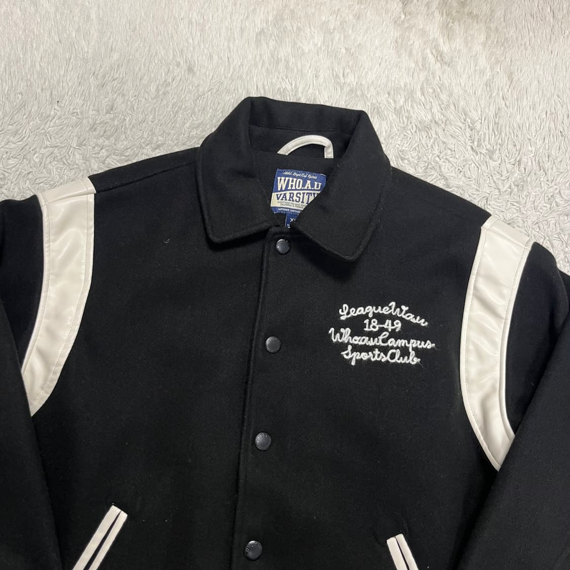 Who.A.U black varsity jacket  상품이미지5