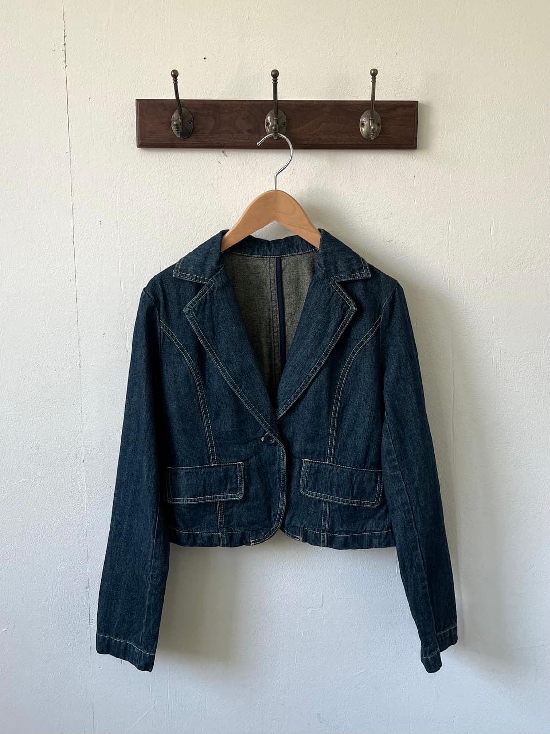 Japan vtg 원버튼 크롭 데님 자켓 상품이미지1