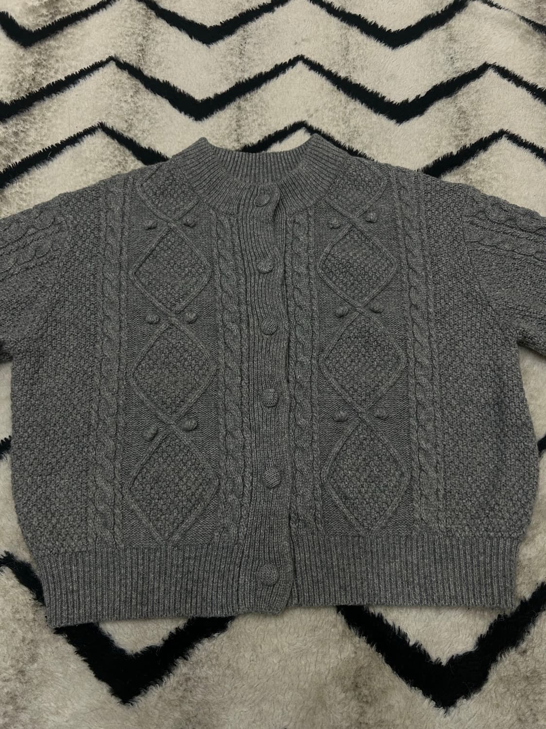 [Free]로라로라 울버튼 케이블 숏 가디건/그레이 상품이미지3