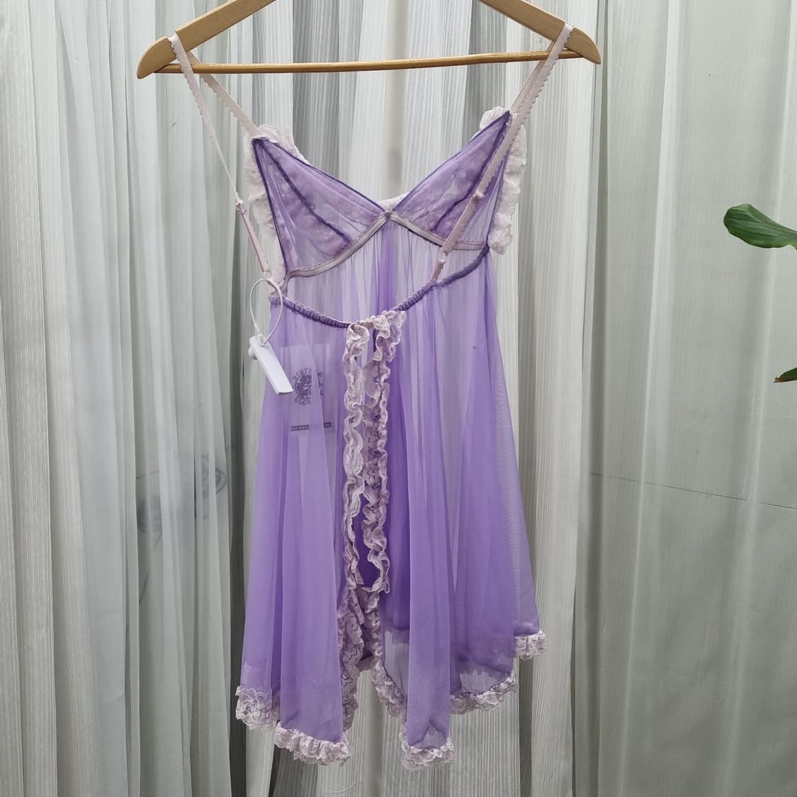 란제리 레이스 퍼플 보라 슬립 슬리브리스 1809 상품이미지3