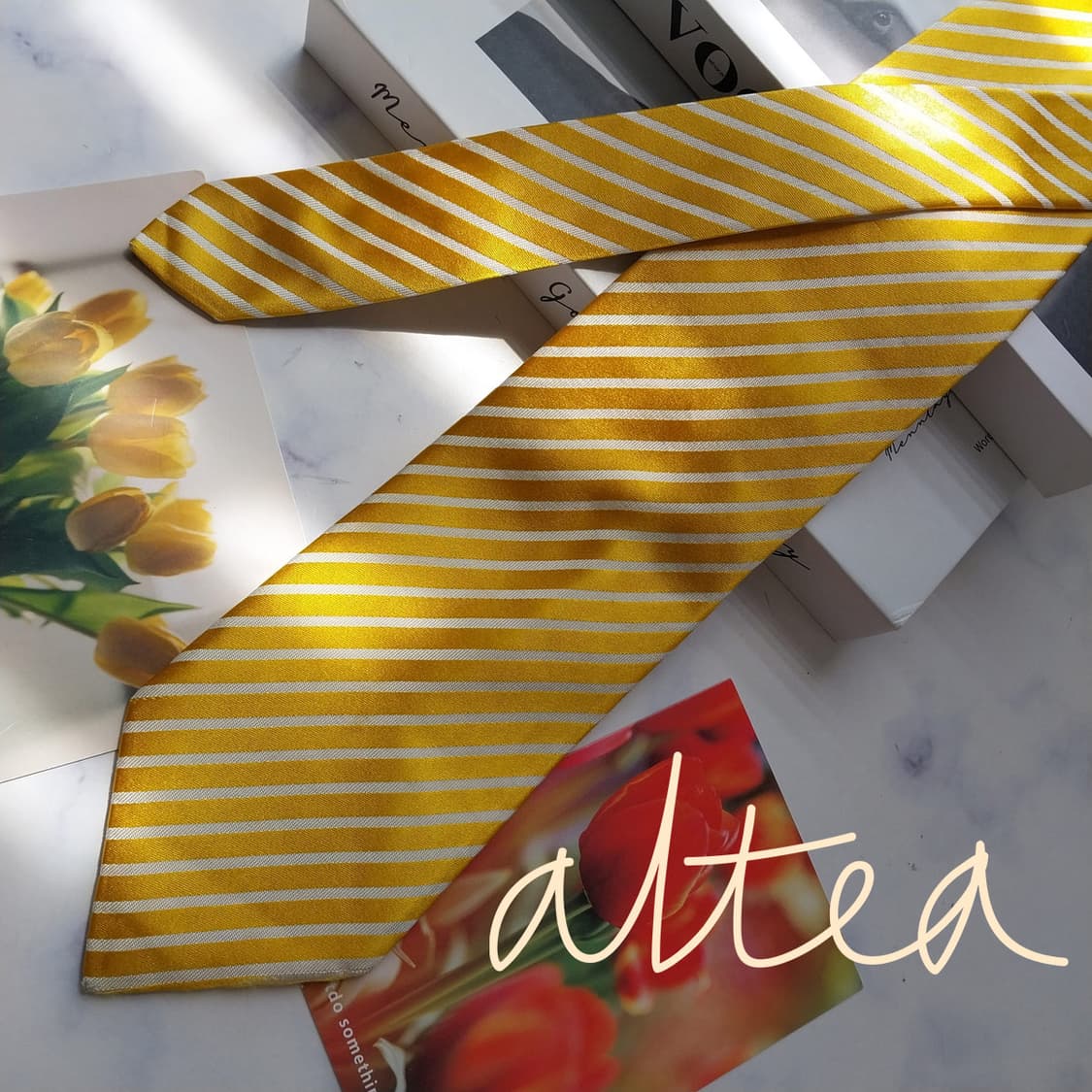 ALTEA 알테아 실크 옐로우 레지멘탈 넥타이 9cm A등급 K2712 상품이미지2