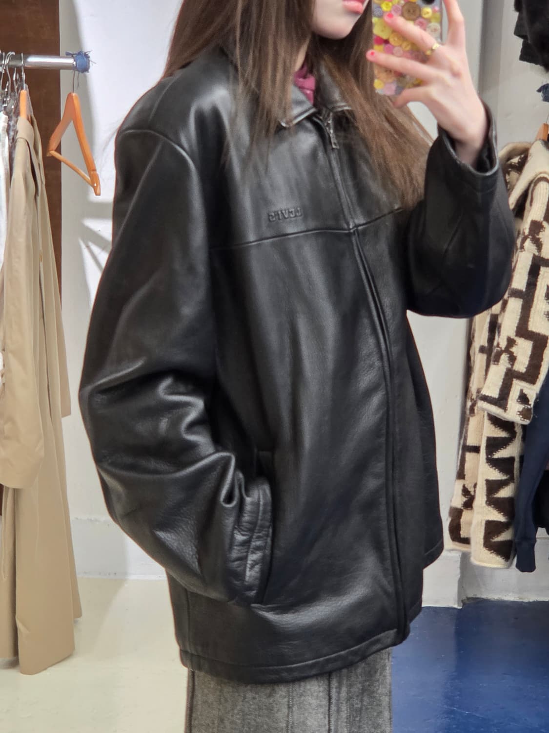 Levis 리바이스 소가죽 미니멀 레더 자켓 상품이미지2