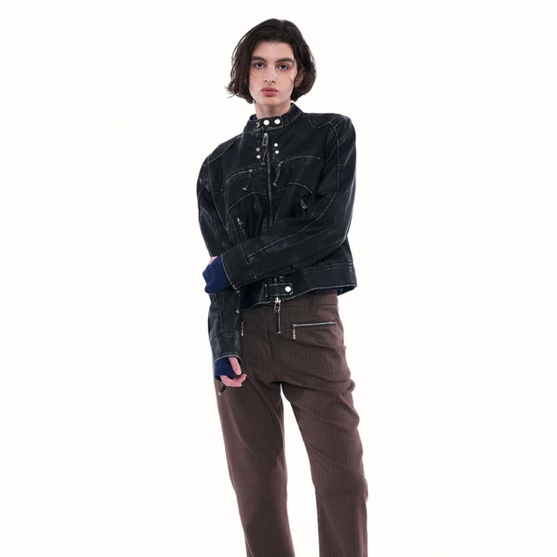 Partimento washed leather biker jk 상품이미지4