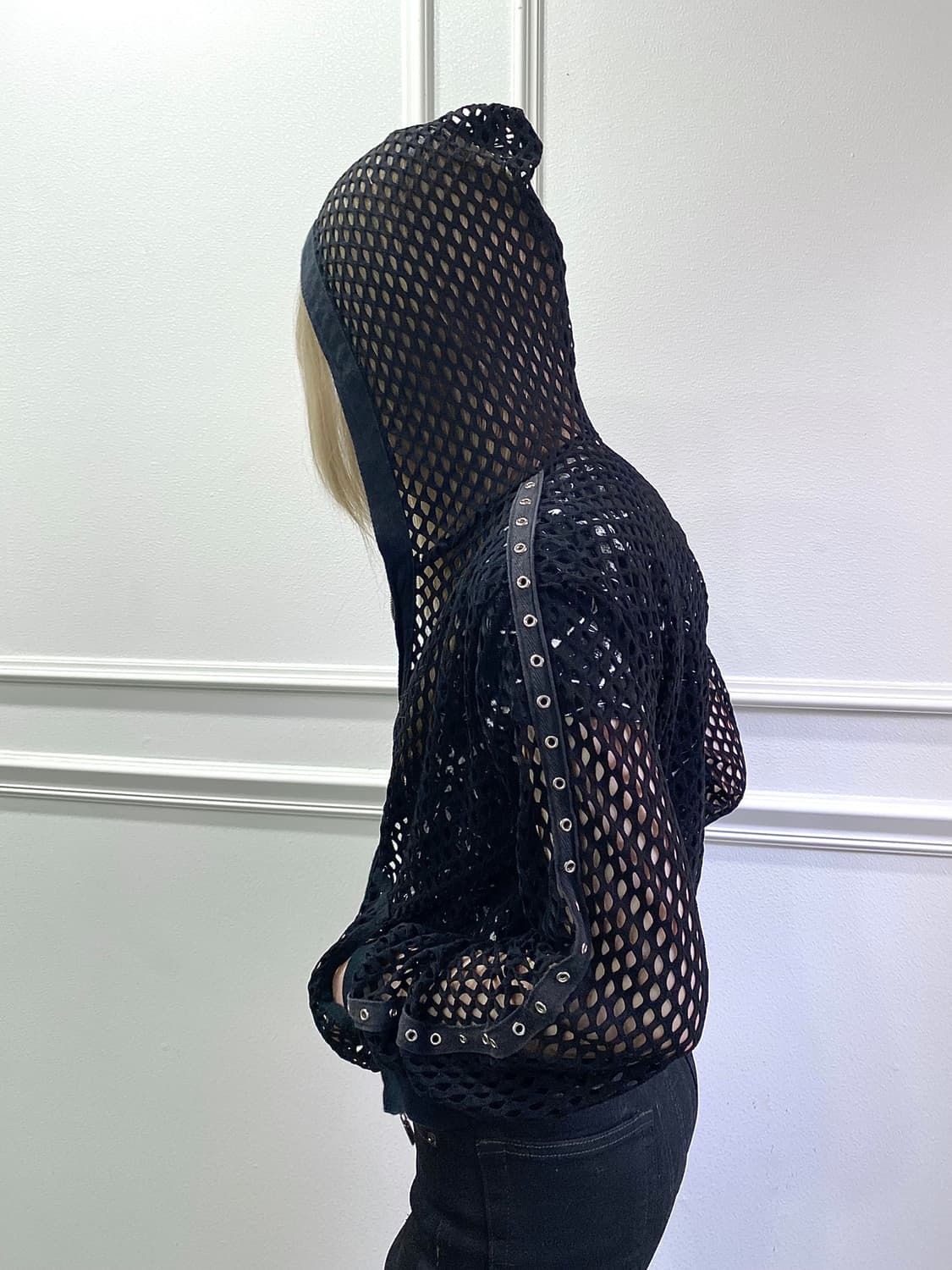 Y2K Girl Eyelet Detail Mesh Crop Hoodie  상품이미지7