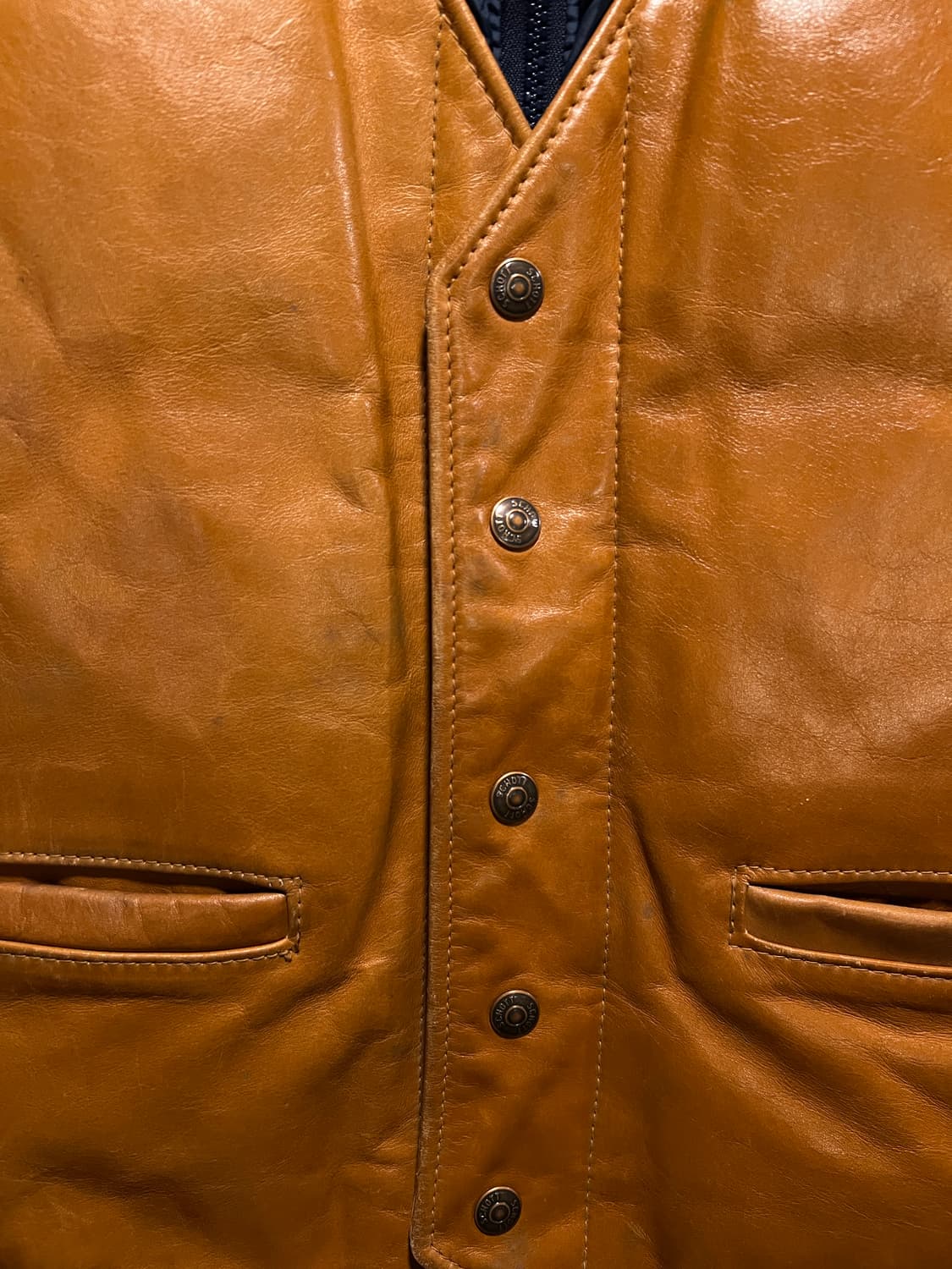 [M]90's 쇼트 USA Made 레더 베스트 분리형 네이비 다운 패딩 상품이미지4