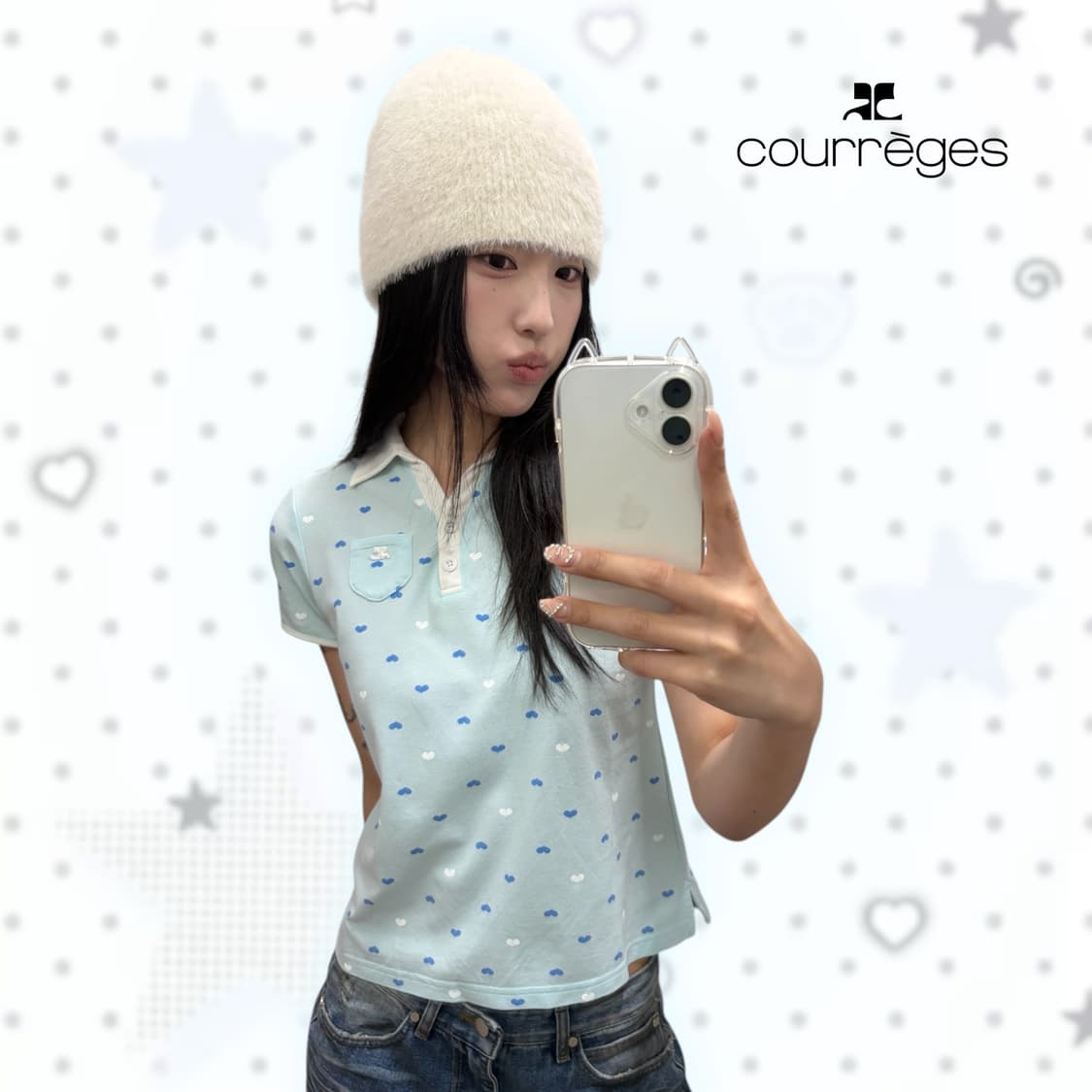 꾸레쥬 하트 패턴 카라티 상품이미지1