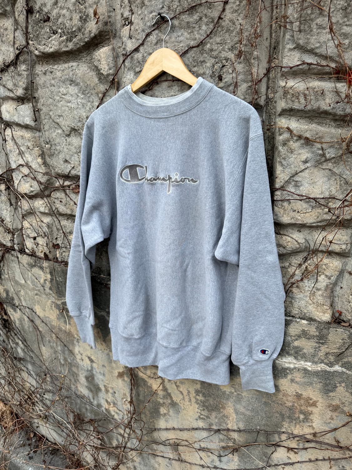 90s 챔피온 빈티지 리버스위브 자수로고 스웻 셔츠 맨투맨 그레이 상품이미지3