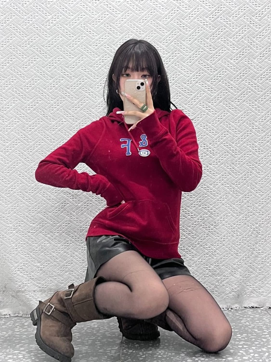 아베크롬비 Y2K 레트로 00's 딥레드 딱붙핏 후드티 L C11070 상품이미지1