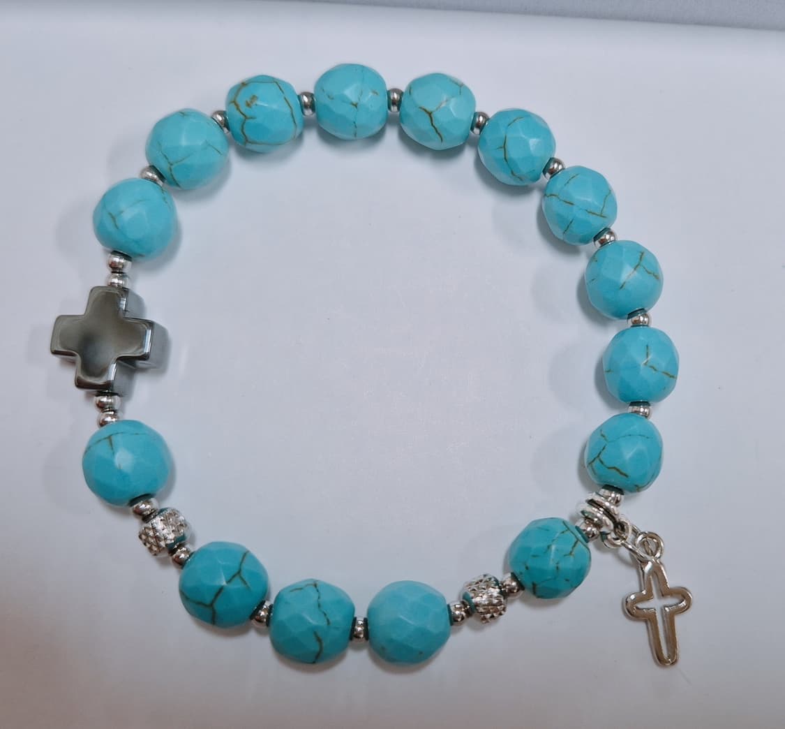 터키석&헤마타이트 원석 묵주 팔찌 상품이미지1