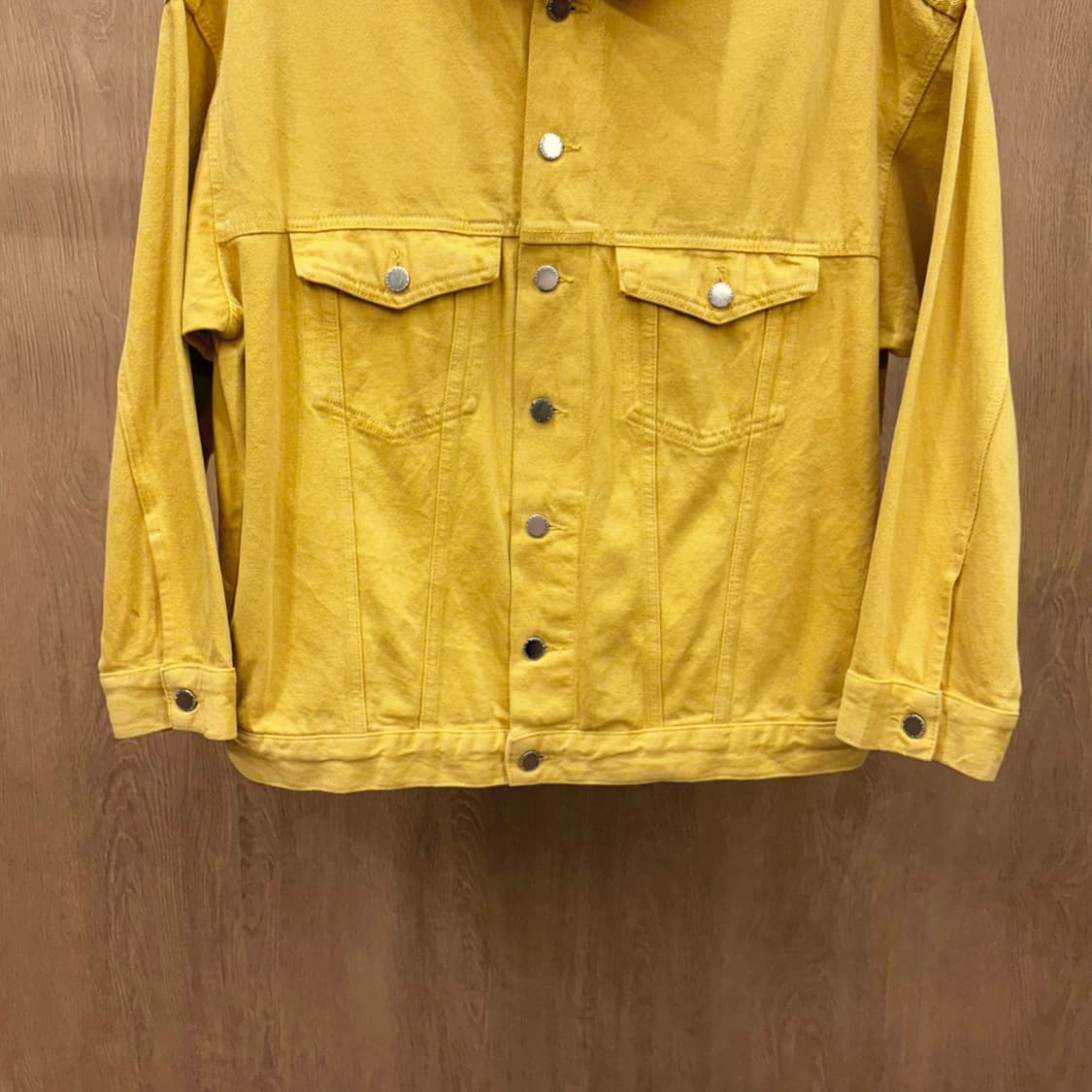 빈티지 레귤러핏 코튼 데님 자켓 실버 메탈 버튼 디테일 머스타드 옐로우 상품이미지5