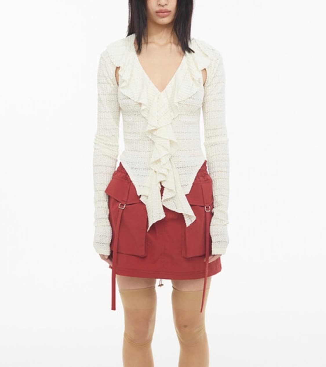 (F)KYO 컷아웃 프릴 져지 레이스 티 상품이미지1