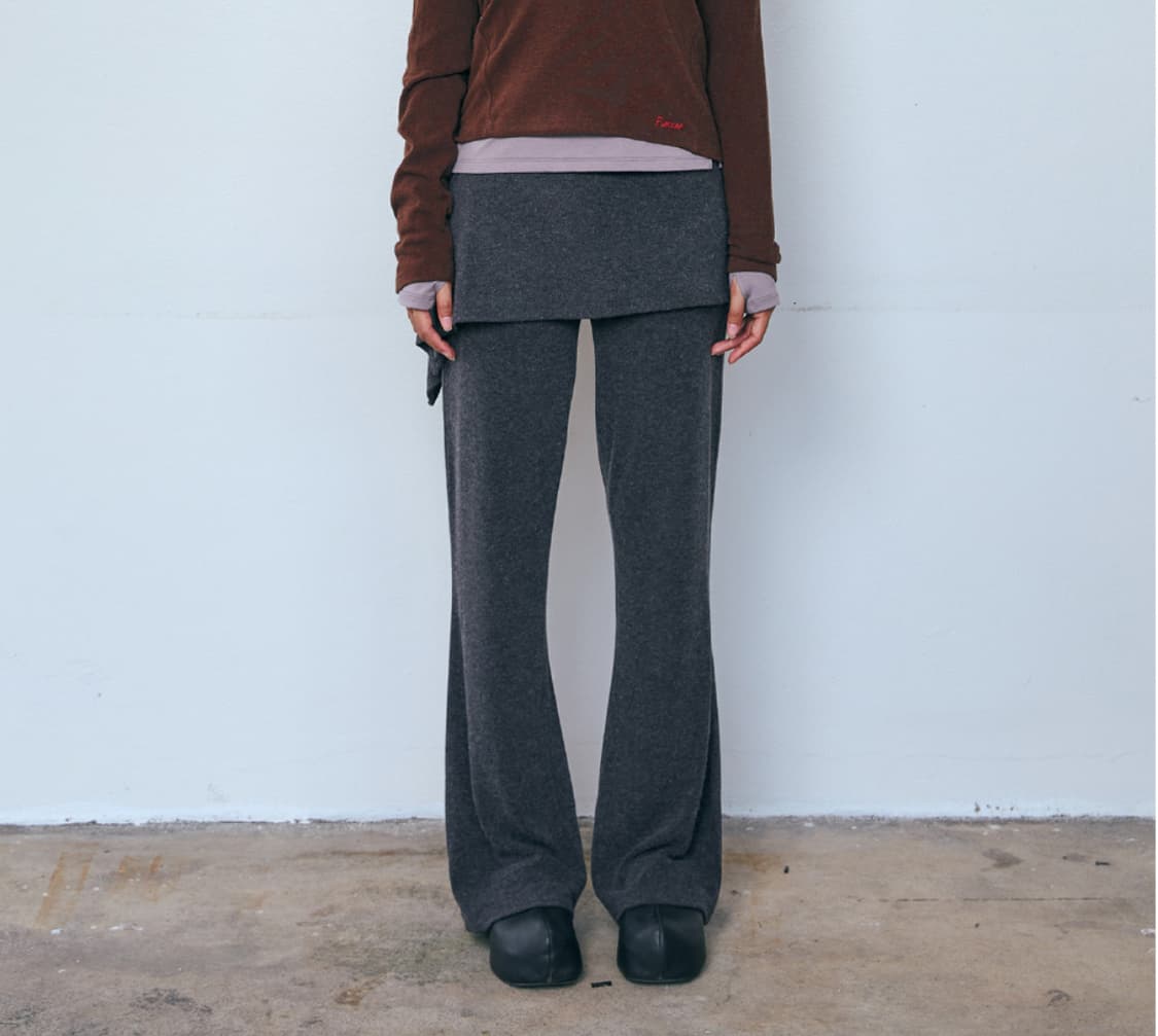 [SET] 버튼 레이어드 스커트 팬츠 차콜 상품이미지2