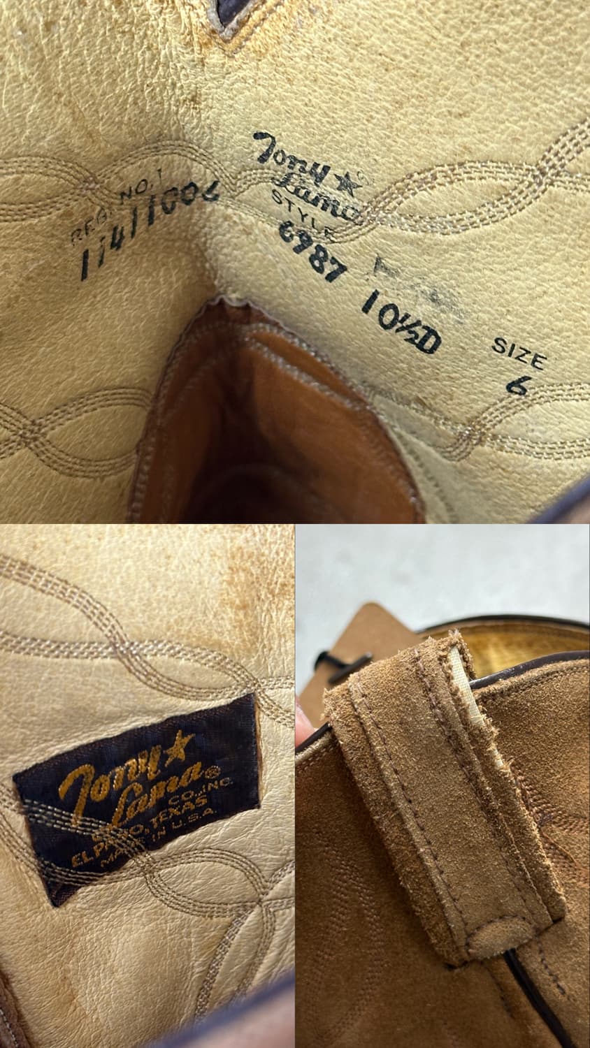 90's USA 토니라마 러프아웃 스웨이드 카우보이 웨스턴 부츠 상품이미지10