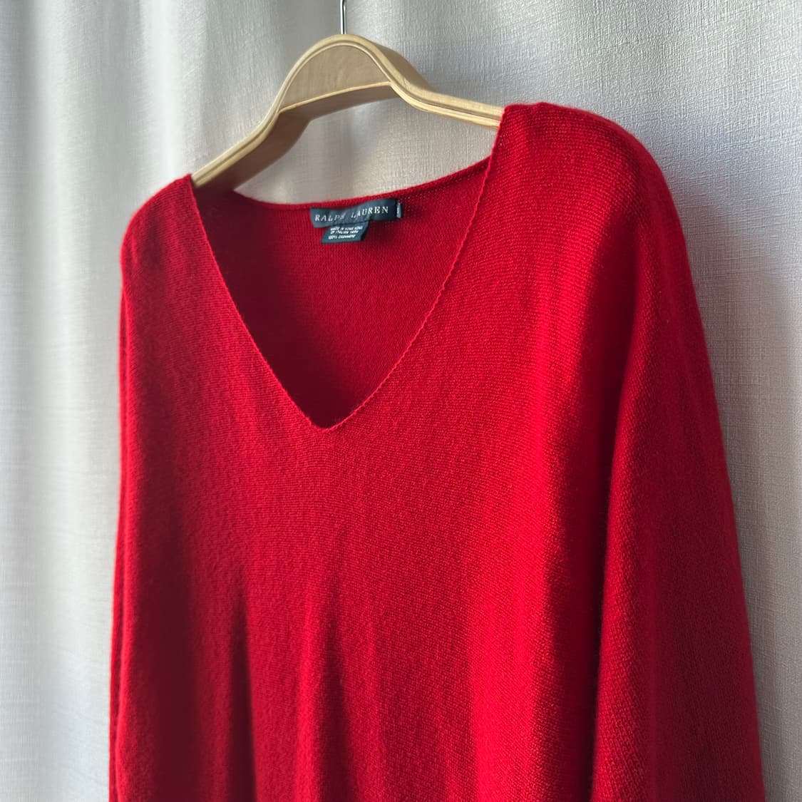 랄프로렌 100% 캐시미어 브이넥 니트 스웨터 레드 S 상품이미지9